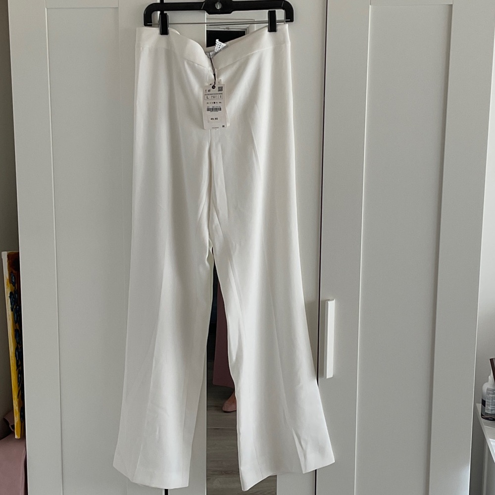 Zara White Wide-Leg Trousers
